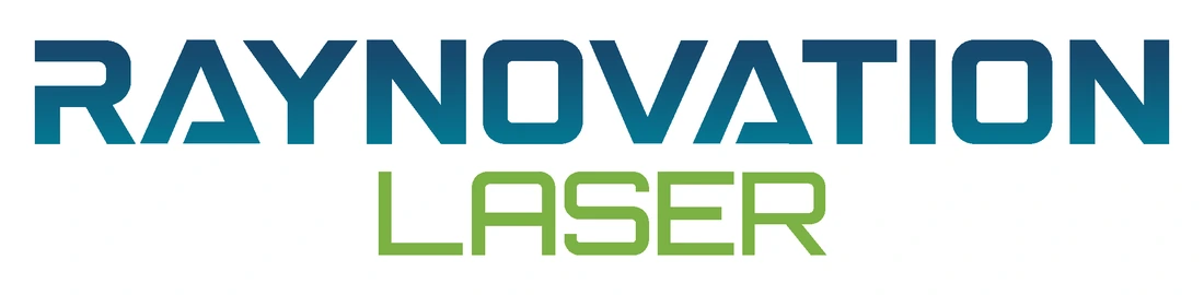 Signature typographique Raynovation Laser en bleu et vert